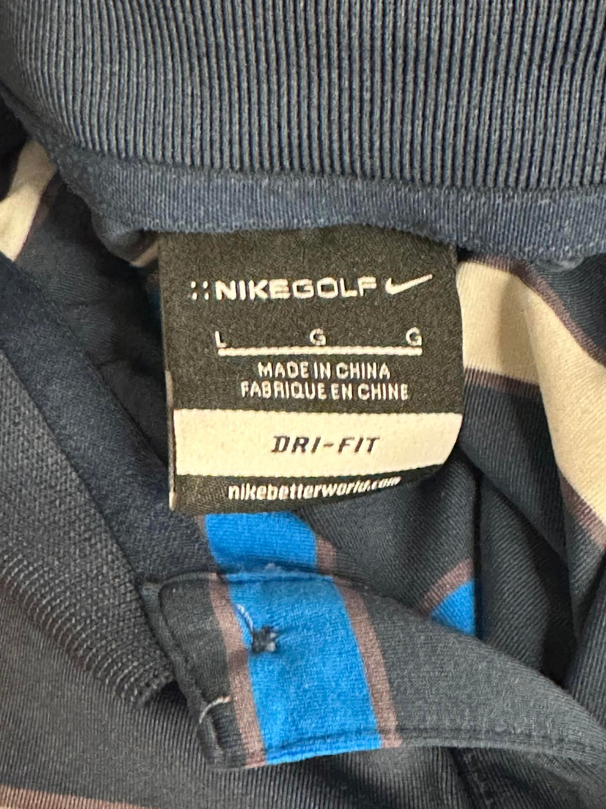 Nike Golf Dri-Fit activewear blue/grey striped polo shirt Size Large