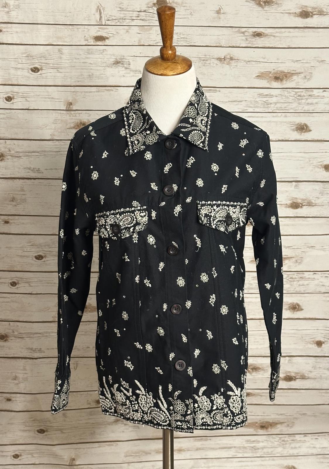 The Quacker Factory black/white cotton beaded bandana button-up shacket Size Small