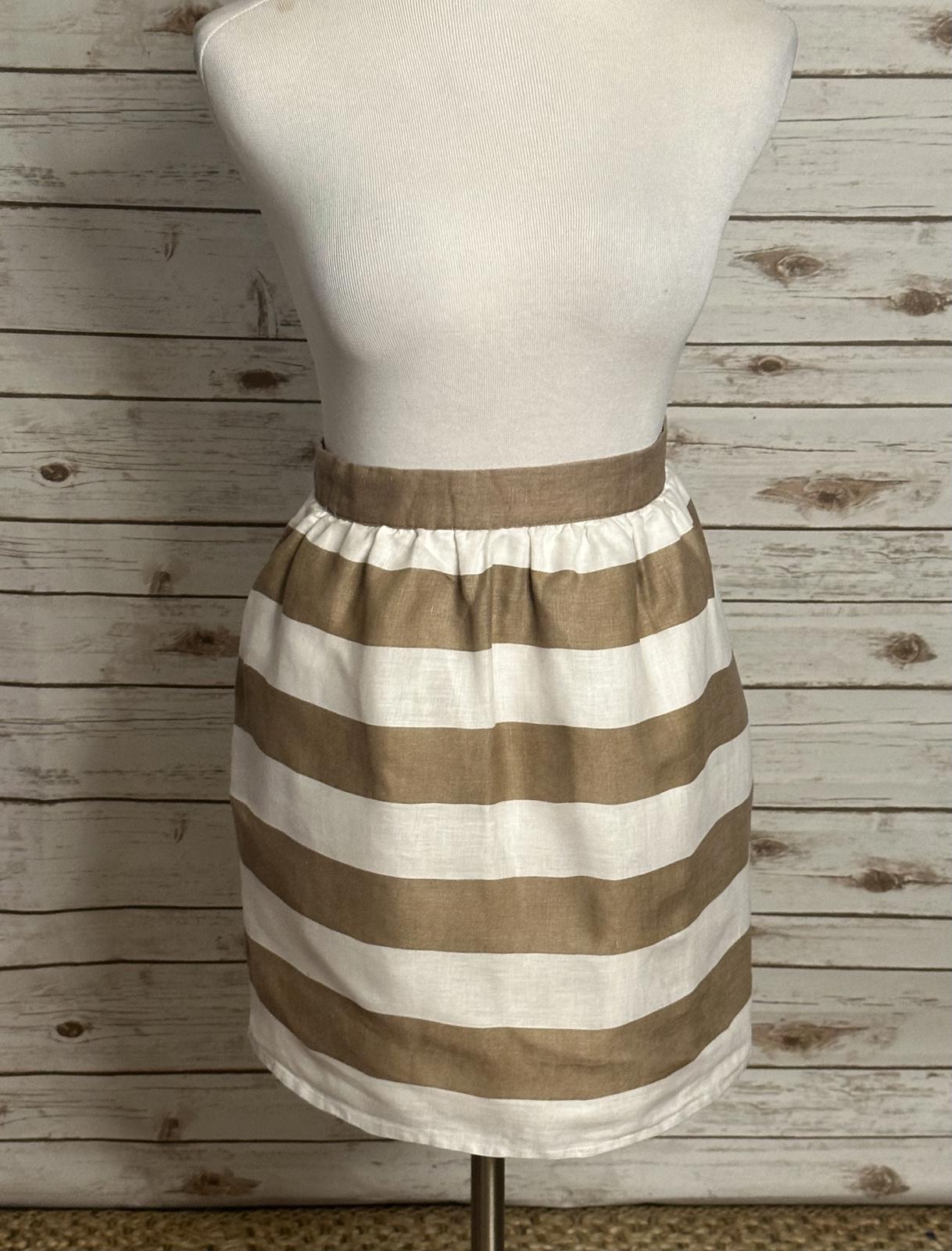 Cynthia Rowley modern classic tan/white striped linen A-line skirt Size 10