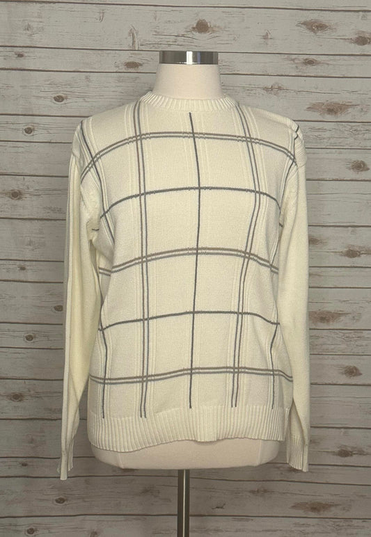 Vintage Oscar De La Renta cream plaid cotton sweater Size XL