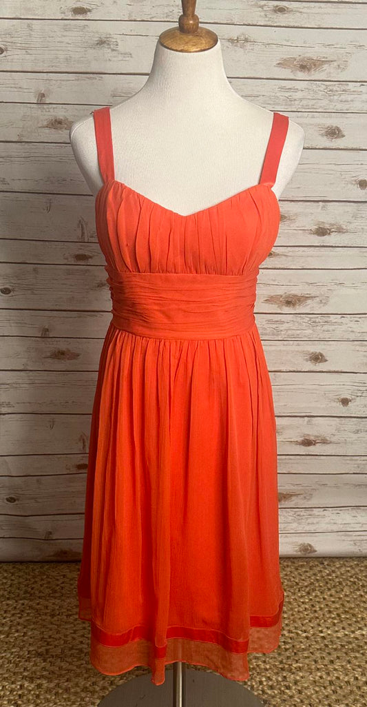 Tahari orange coquette silk gauzy chiffon A-line cocktail dress Size 12
