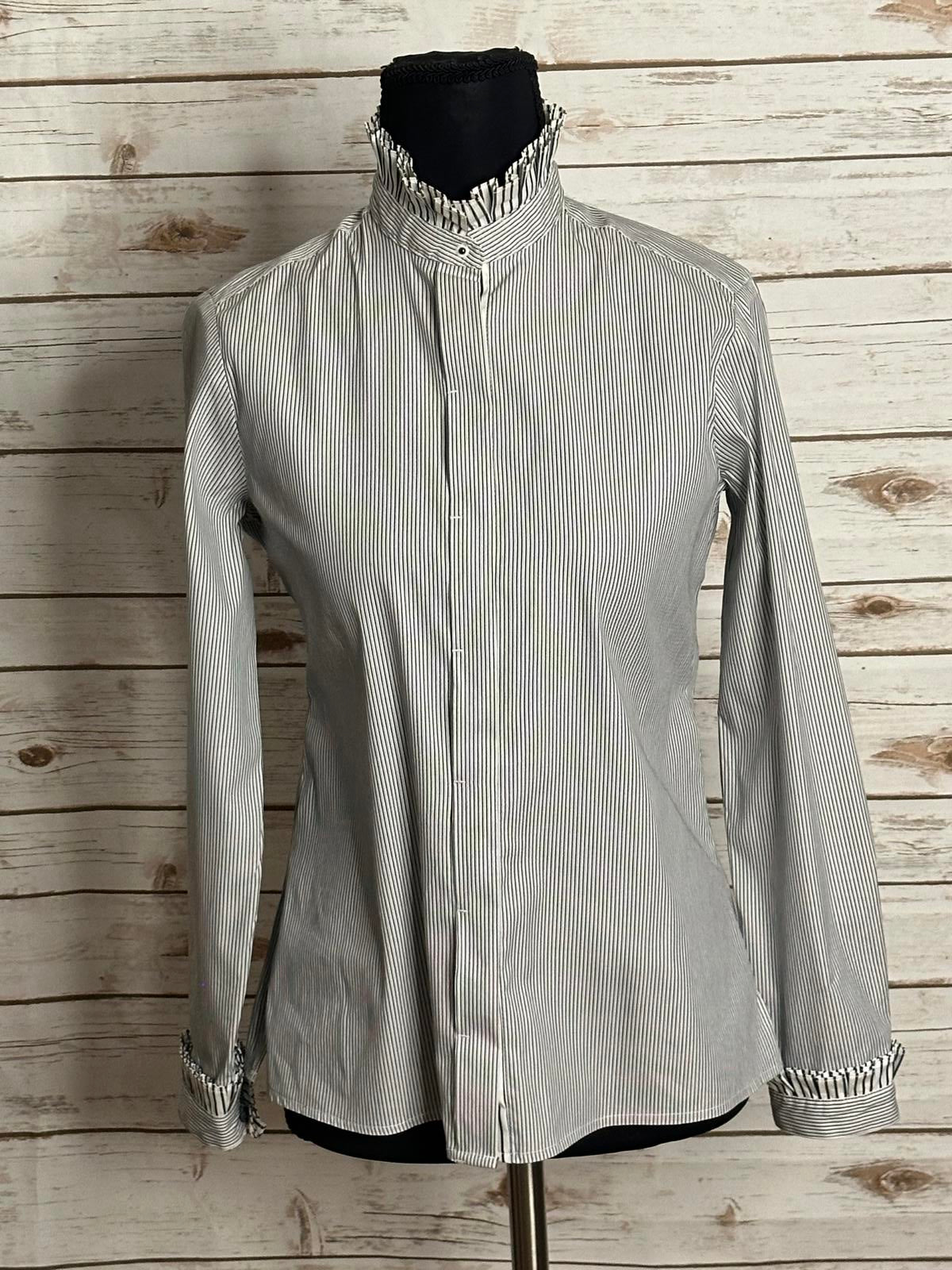 per se Carlisle black/white ruffled collar pinstriped button-up shirt Size 0