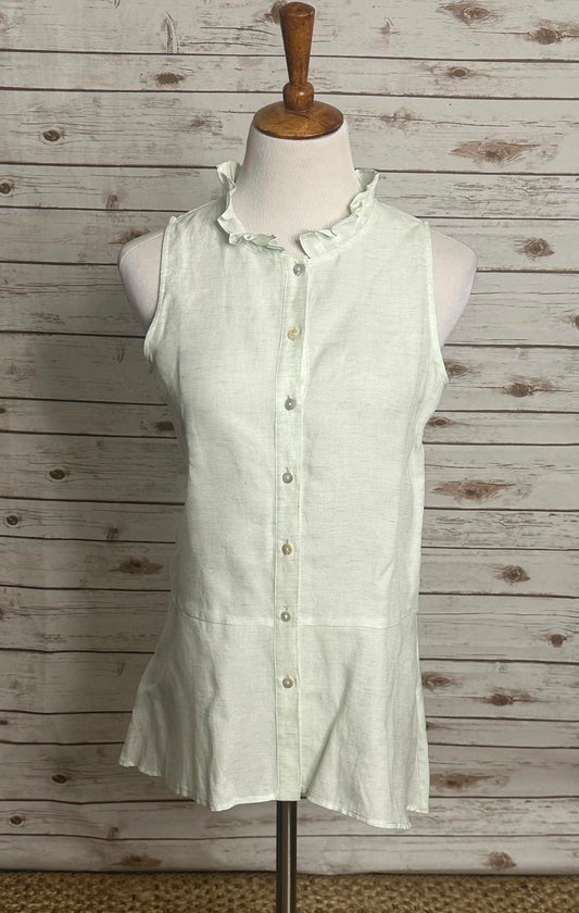 Worth New York pleated collar sleeveless button-up linen-blend shirt Size 12