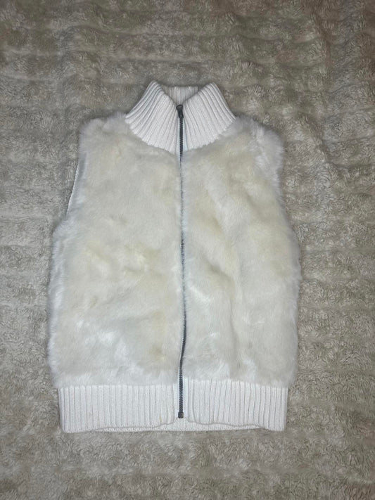 GAP Kids cream crew mock neck faux fur knit vest Size Small