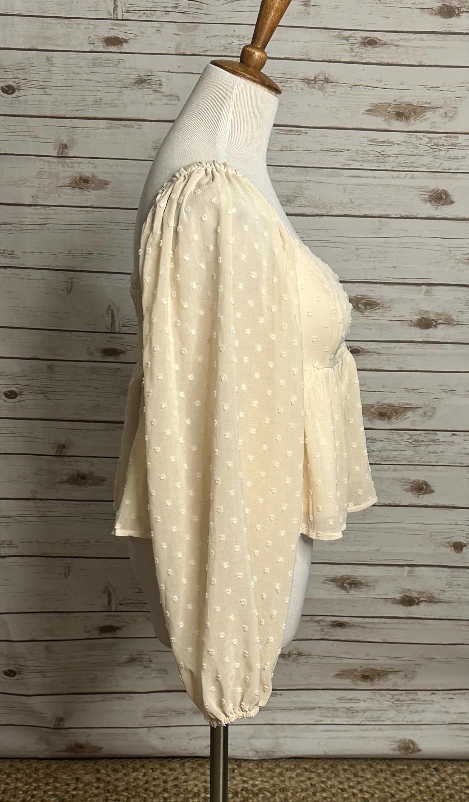She+Sky ivory Y2K coquette floral swiss/polka-dot babydoll blouse Size Small