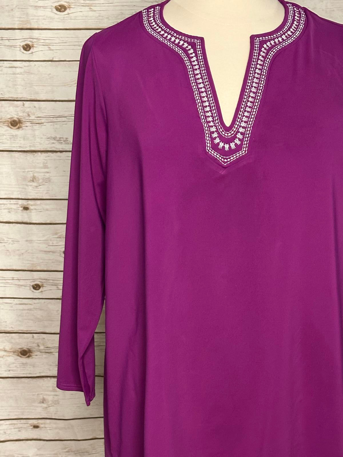 Lands' End purple embroidered V-neck tunic Size 1X
