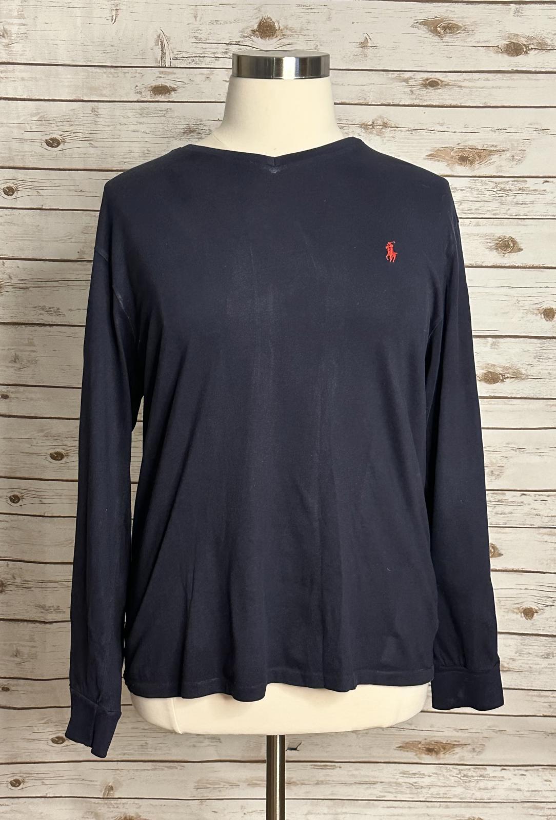 Polo Ralph Lauren casual navy blue cotton V-neck long sleeve t-shirt Size Large