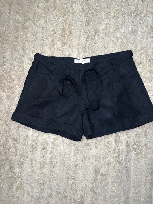 LOFT classic casual black linen mid-rise belted cuffed shorts Size 2