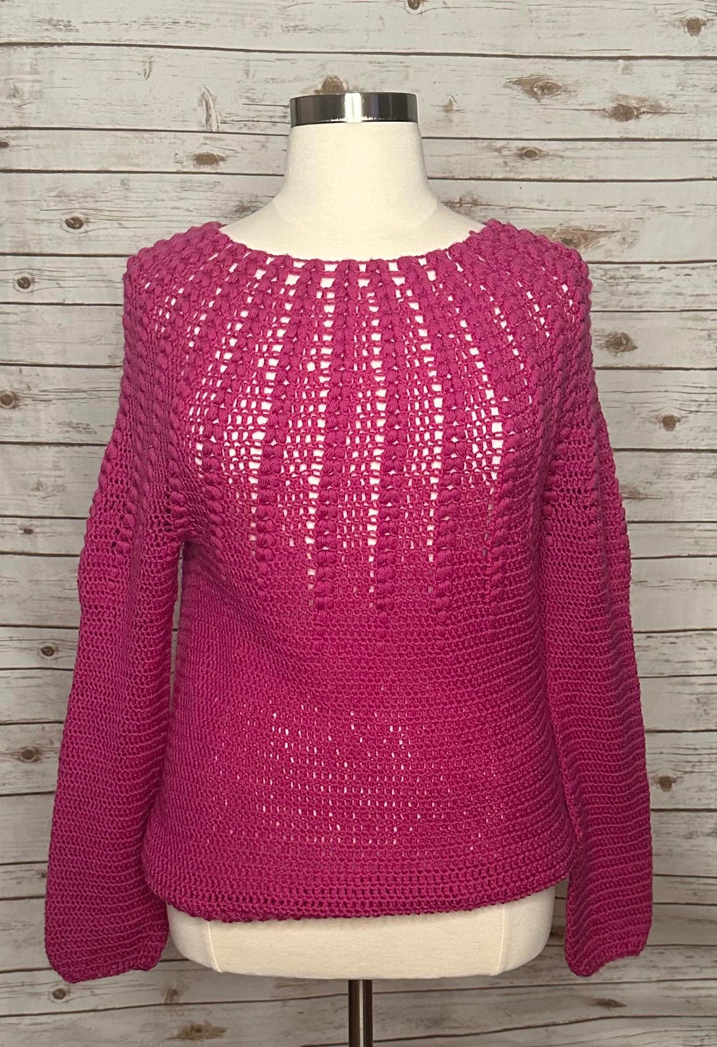 No brand handmade fuchsia open-knit crochet sweater Size XL