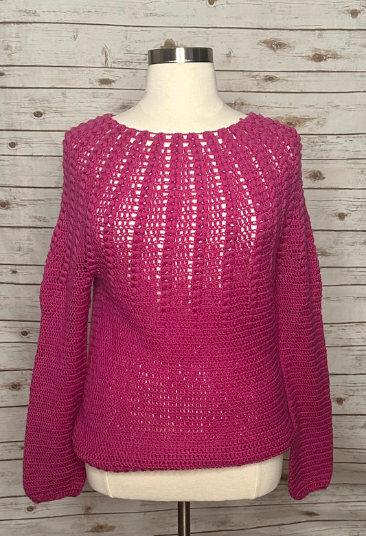 No brand handmade fuchsia open-knit crochet sweater Size XL