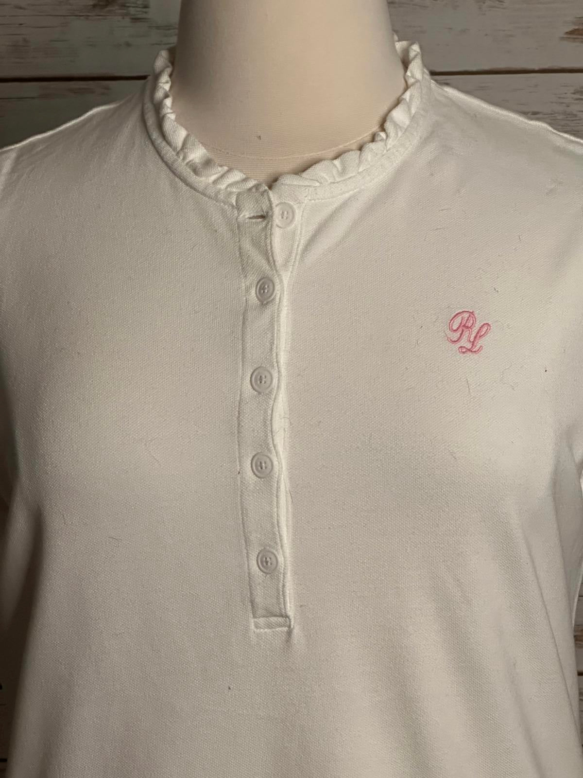 Vtg Polo Jeans Co white cotton short-sleeve ruffled collar polo shirt Size XL