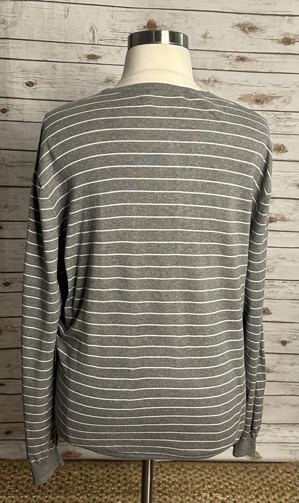 Polo Ralph Lauren preppy Pima cotton grey/white striped pullover sweater Size XL