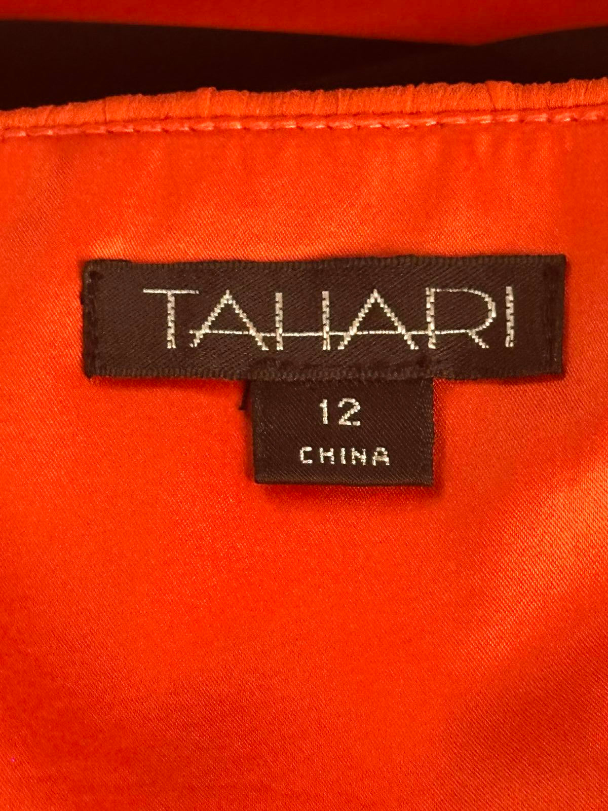 Tahari orange coquette silk gauzy chiffon A-line cocktail dress Size 12