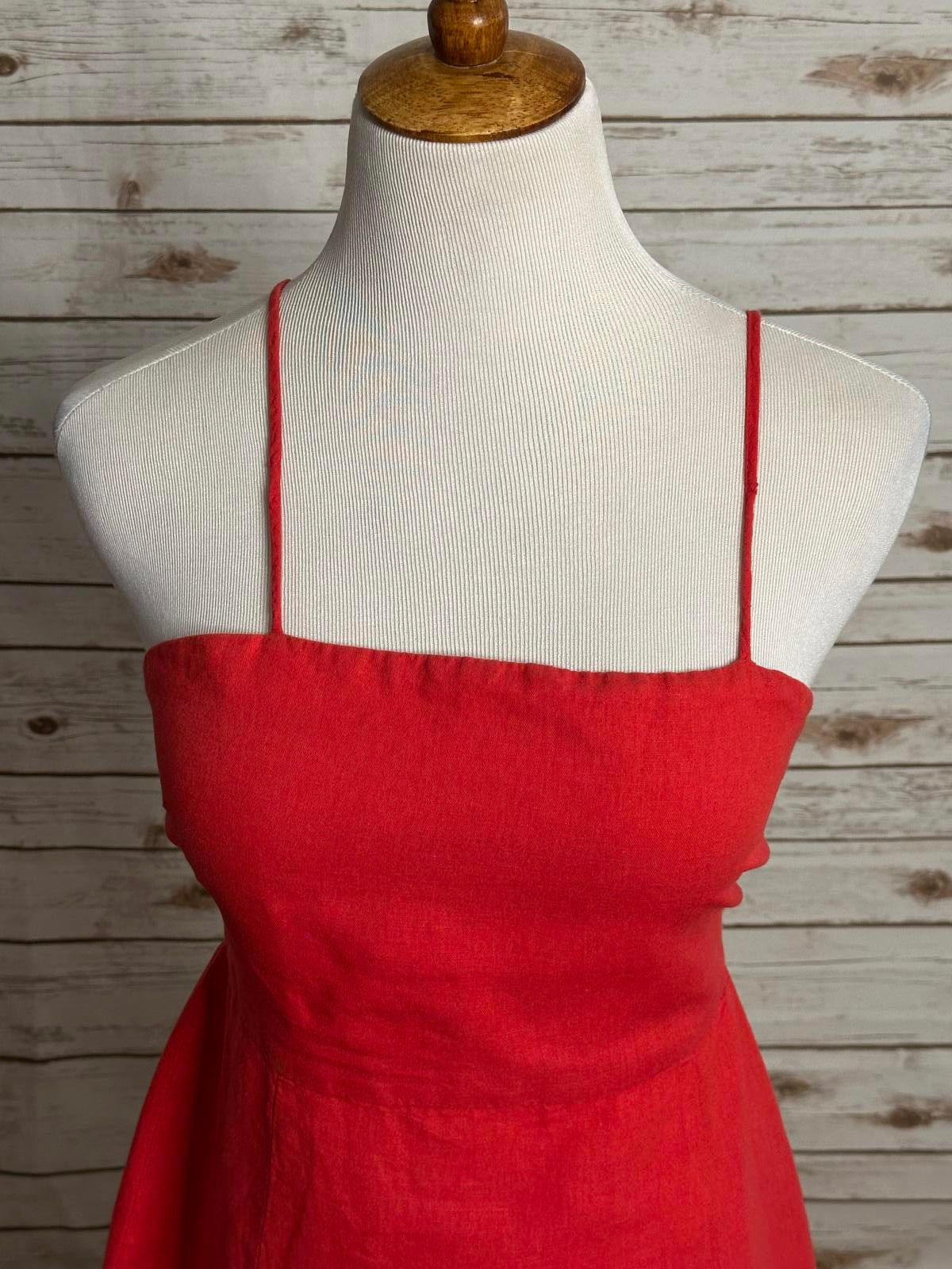 Zara red linen-cotton blend lace-up back mini dress Size Medium