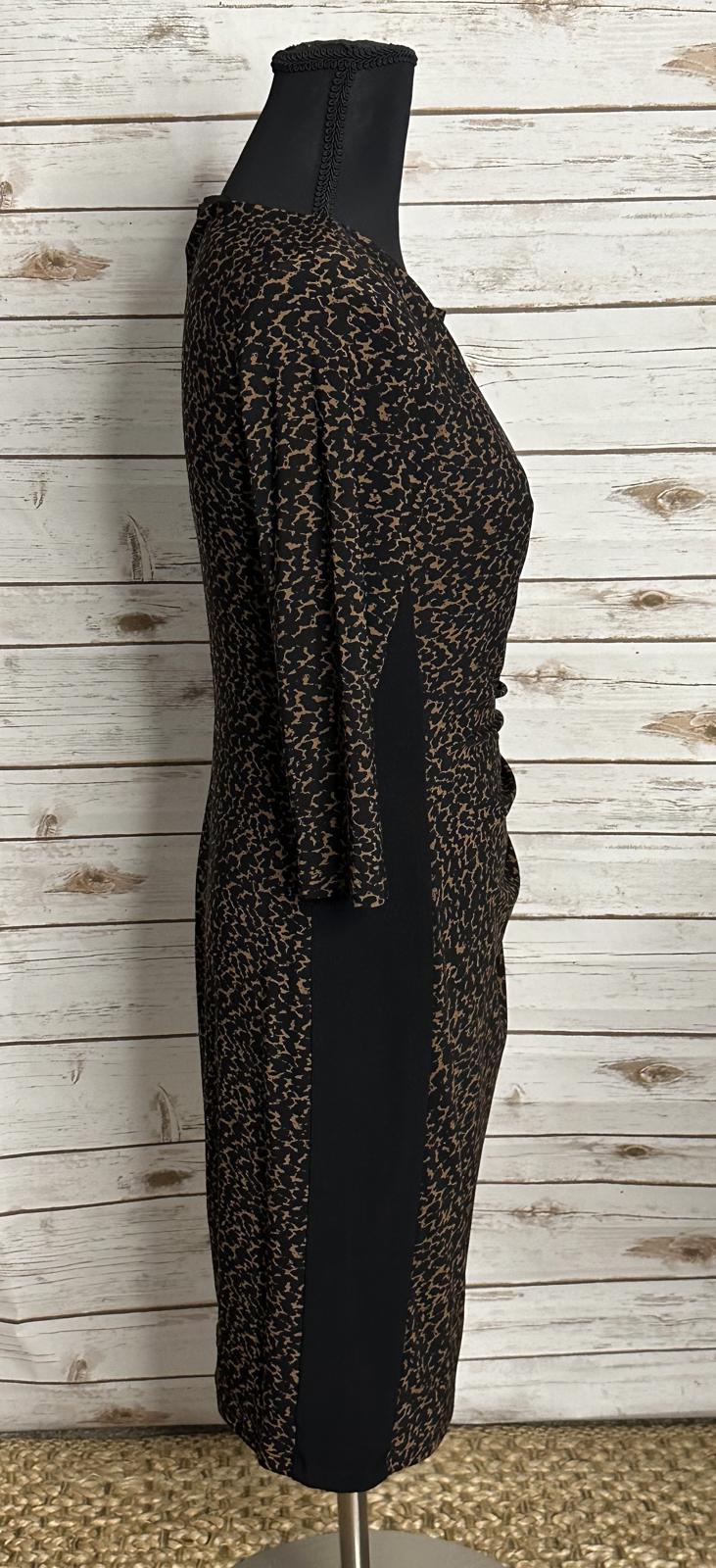 Lauren Ralph Lauren mob wife black/brown leopard print midi sheath dress Size 6P