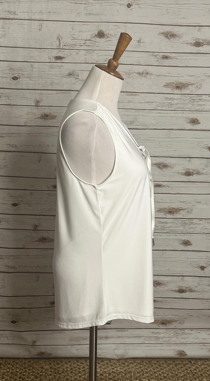 White House Black Market ivory casual MJ lace-up sleeveless tank Size Large