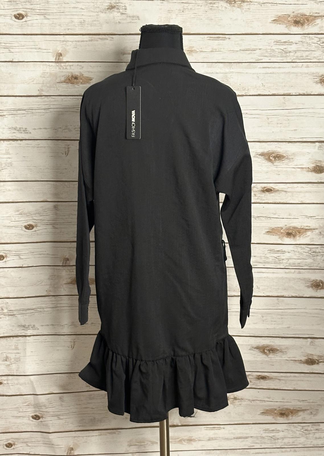 Fashion Nova black ruffled up mini shirt dress Size XS