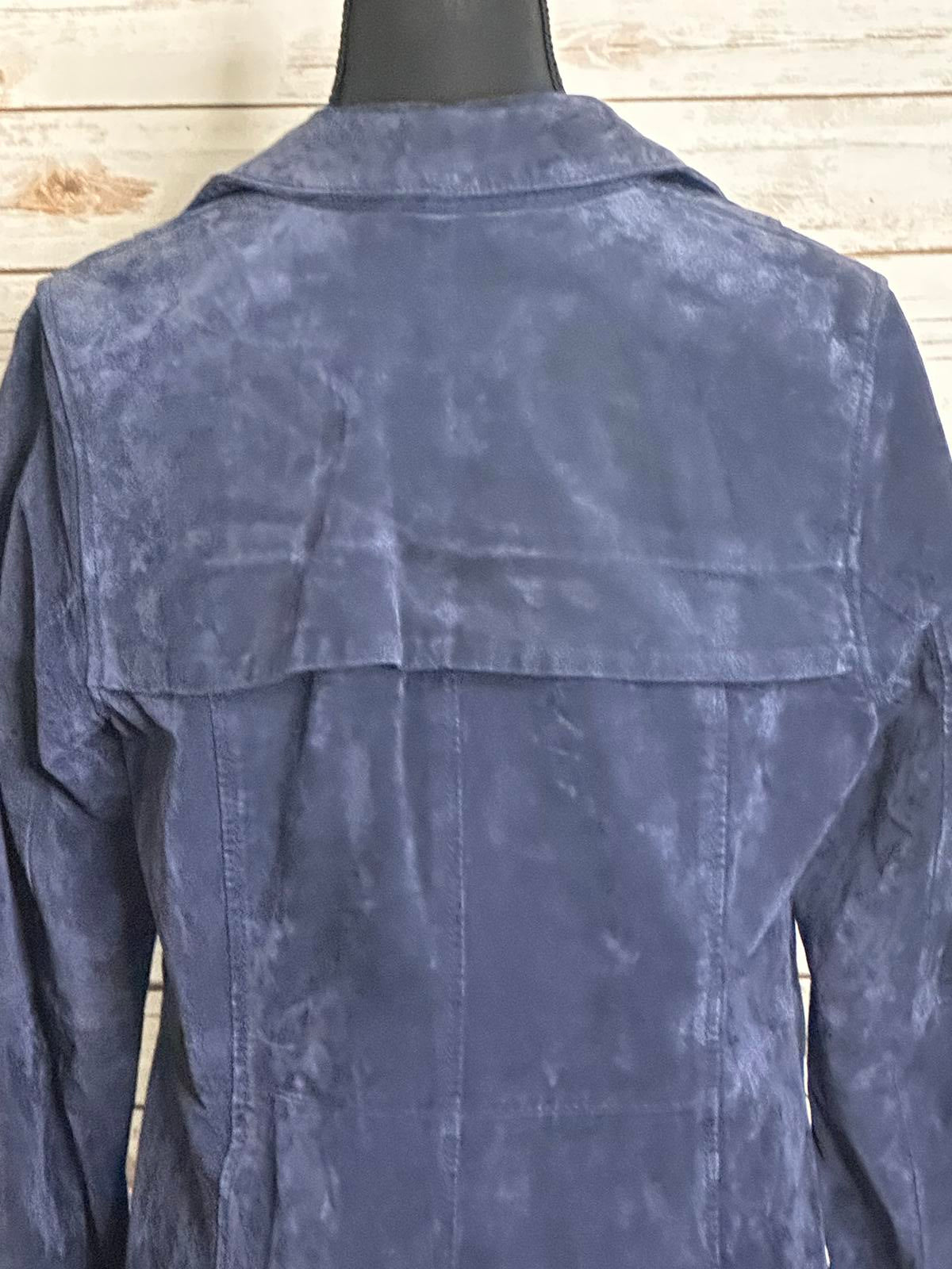 Isaac Mizrahi Live classic blue suede single-breasted trench coat Size Small