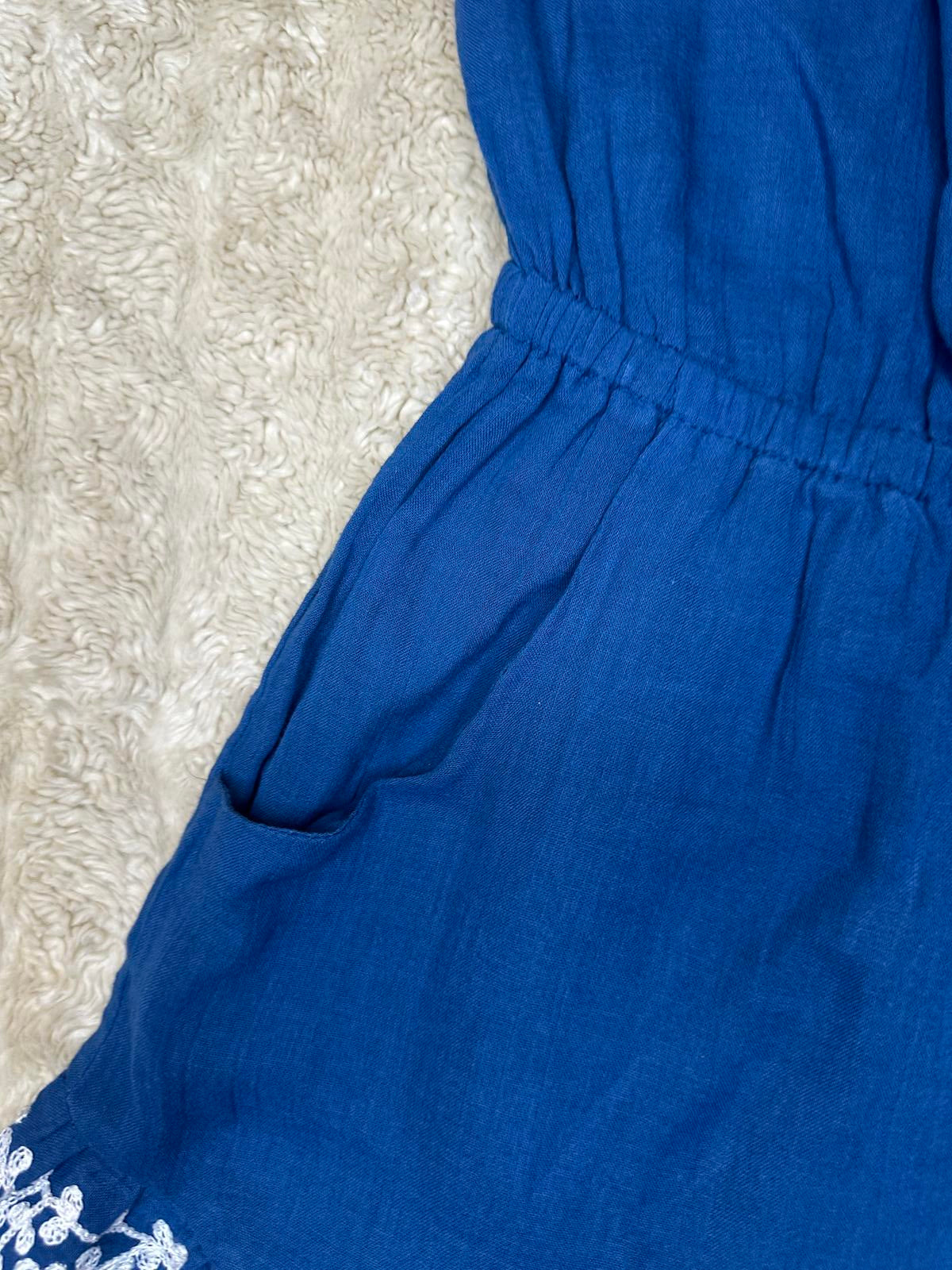 Lucky Brand blue cotton embroidered off-shoulder beach cover-up/romper Size S