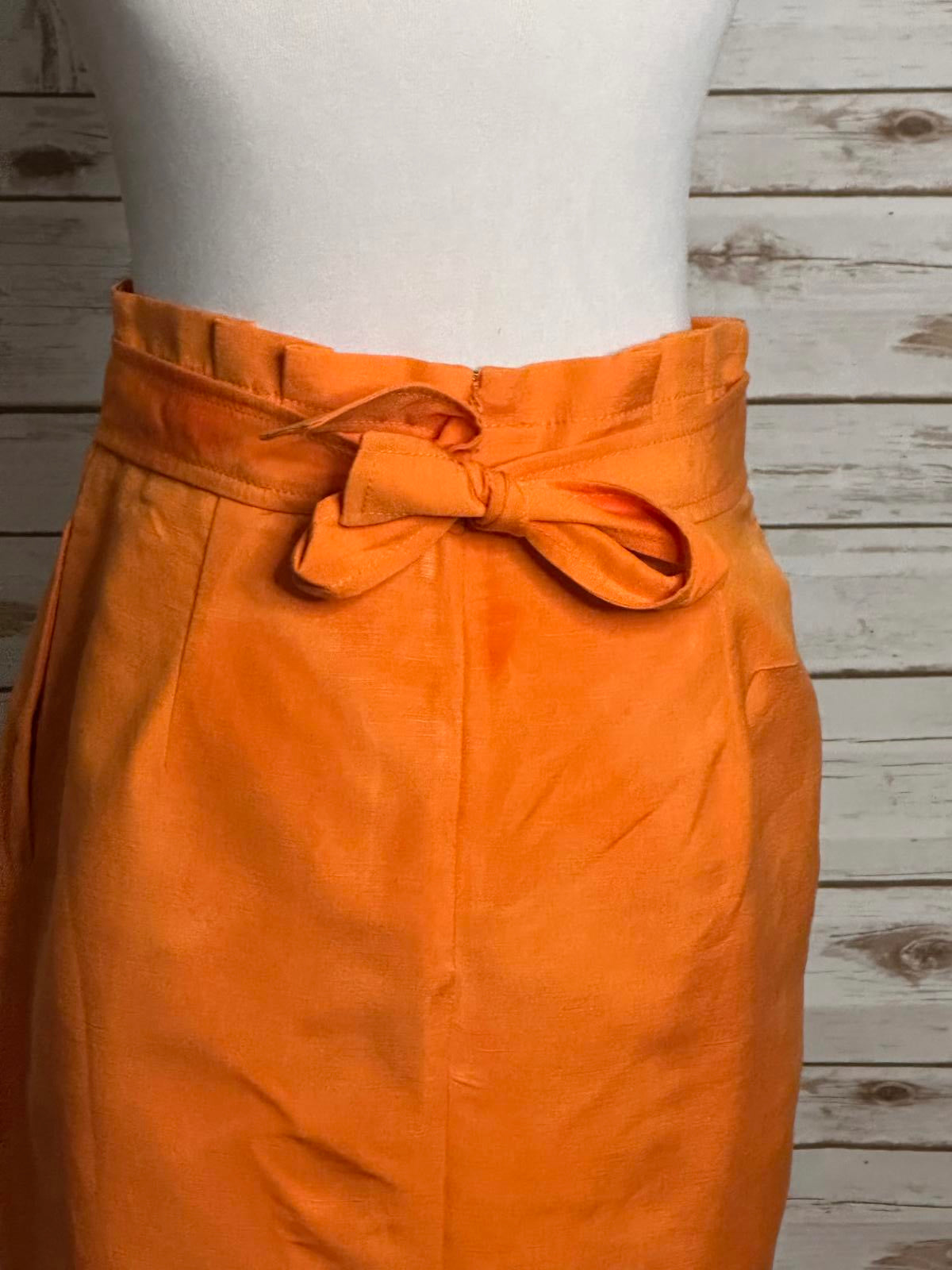 Ann Taylor office siren orange linen-blend paperbag pencil skirt Size 8P