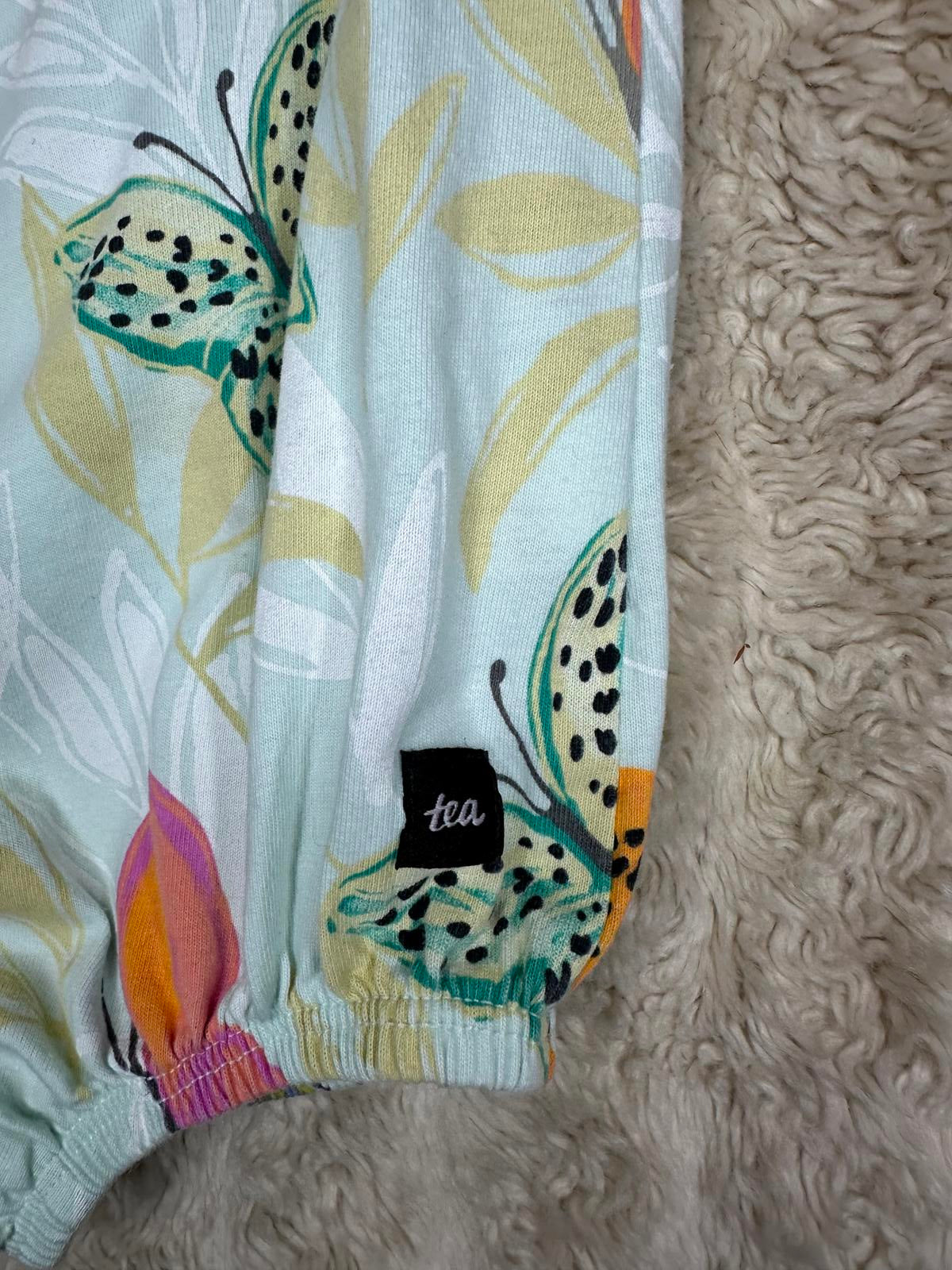 Tea Collection mint green butterfly flutter sleeve cotton short romper Size 3-6M