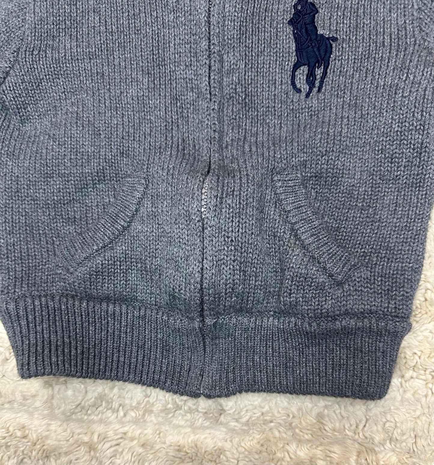 Ralph Lauren Big Pony grey/navy blue cotton full zip cardigan sweater Size 12M