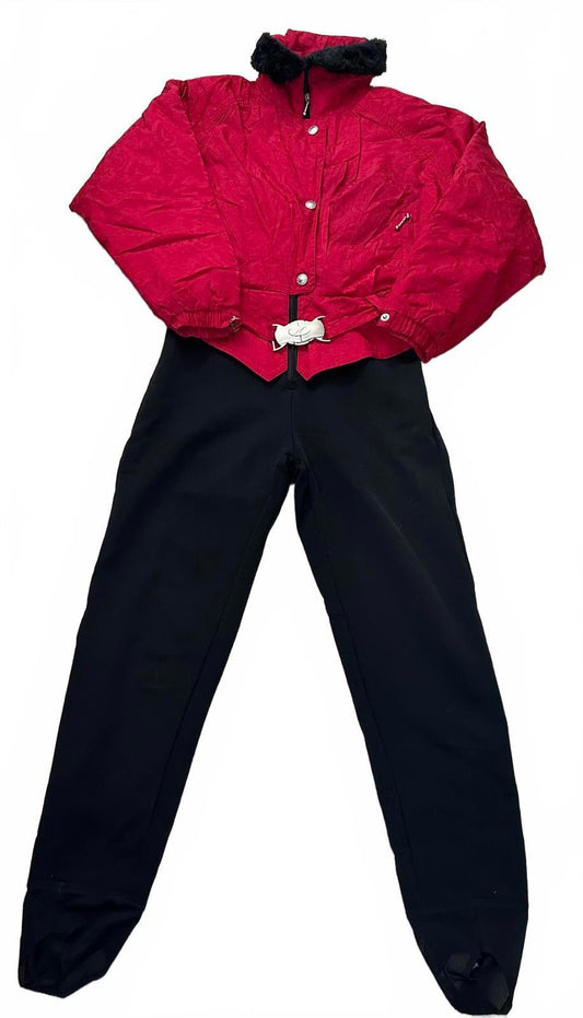 Vintage alpine apre-ski chic Nordica Altia red/black one-piece ski suit Size 10