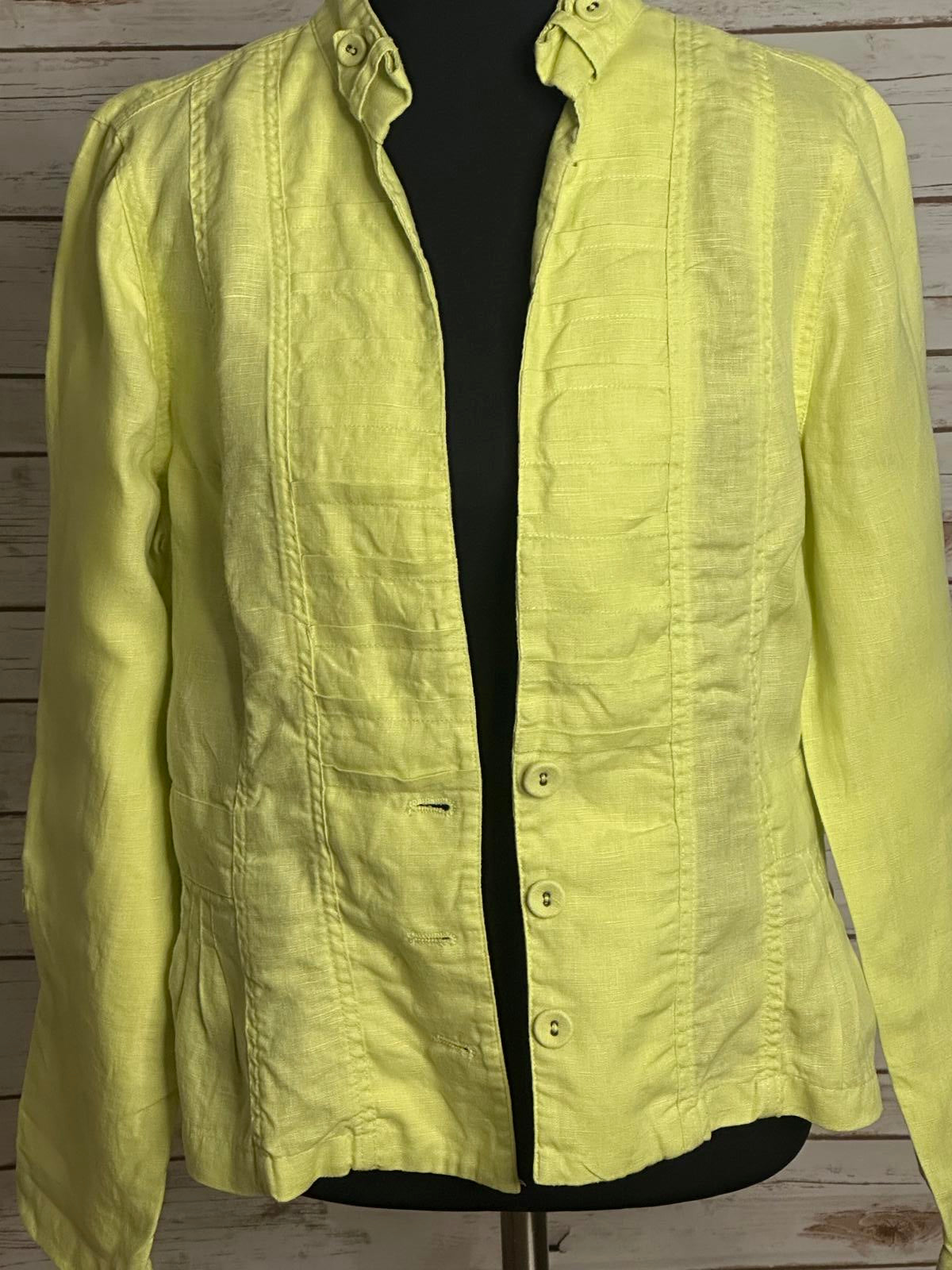 Chico's green linen mandarin collar long sleeve peplum jacket Size 0.5/Small/6