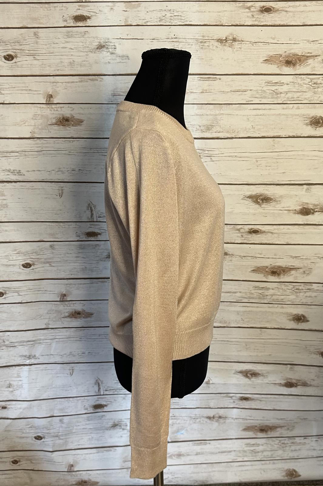 ModCloth pink/peach metallic crew neck long sleeve back cutout sweater Size S