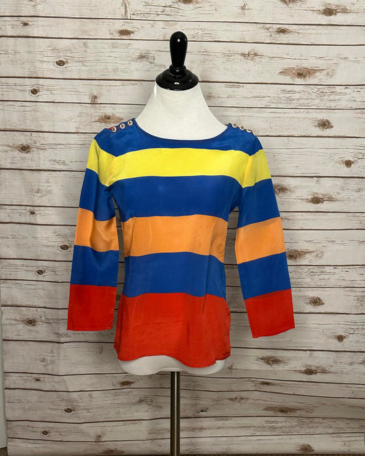 J. Crew colorblock multicolored striped silk blouse Size 0