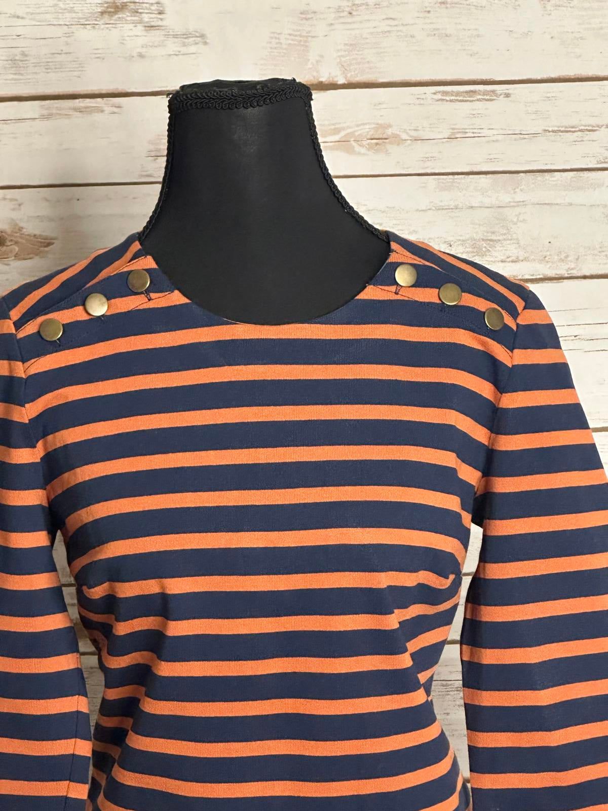 Veronica Beard Chapter Combo navy/orange/chambray striped dress Size Small
