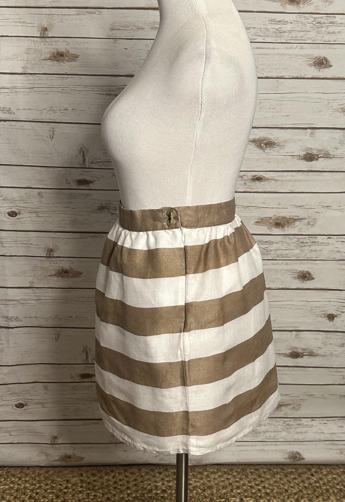 Cynthia Rowley modern classic tan/white striped linen A-line skirt Size 10