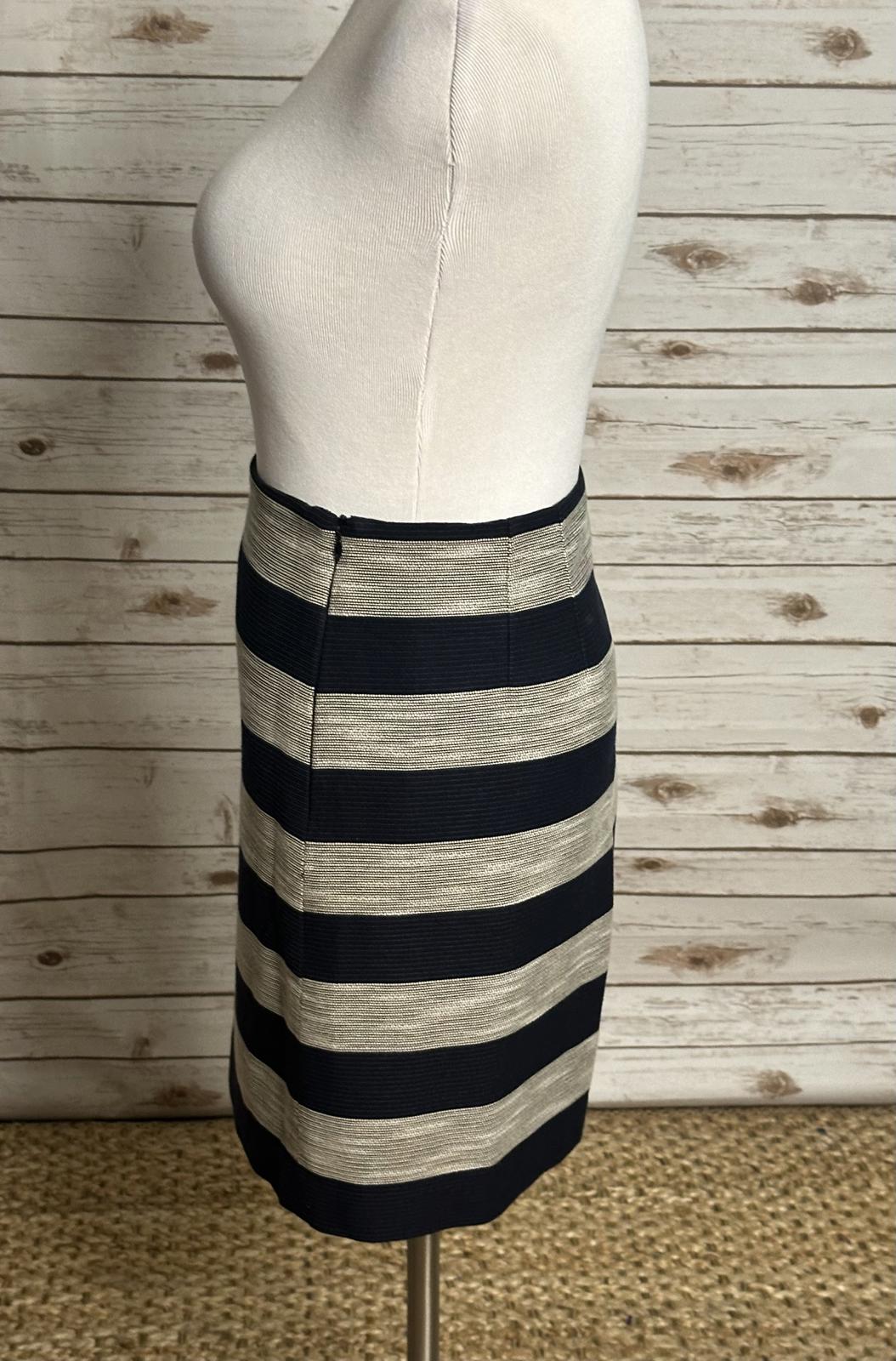 LOFT corpcore navy/grey striped cotton-blend A-line mini skirt Size 14