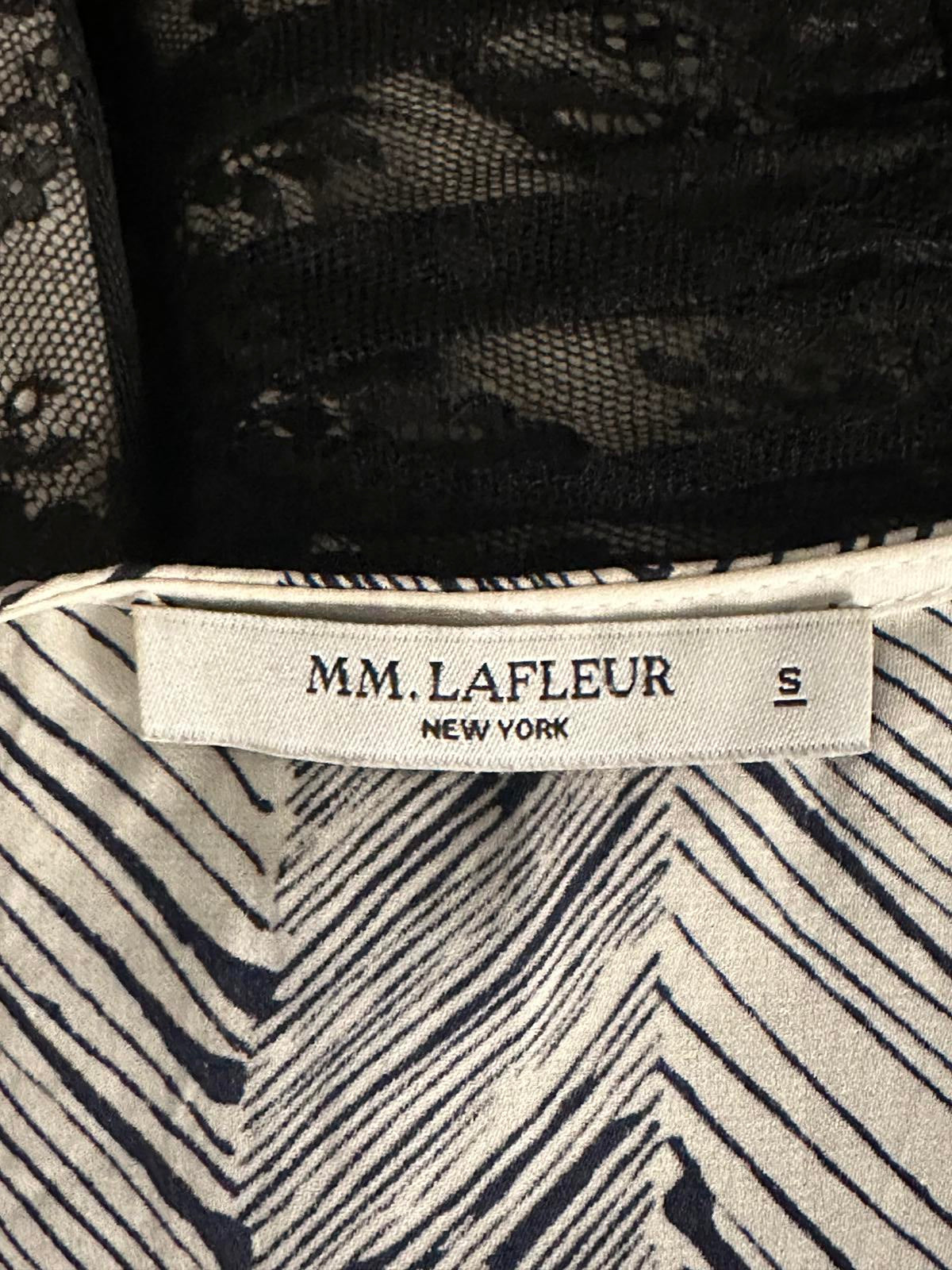MM LaFleur business casual 'Dani' navy/ivory short sleeves silk blouse Size S