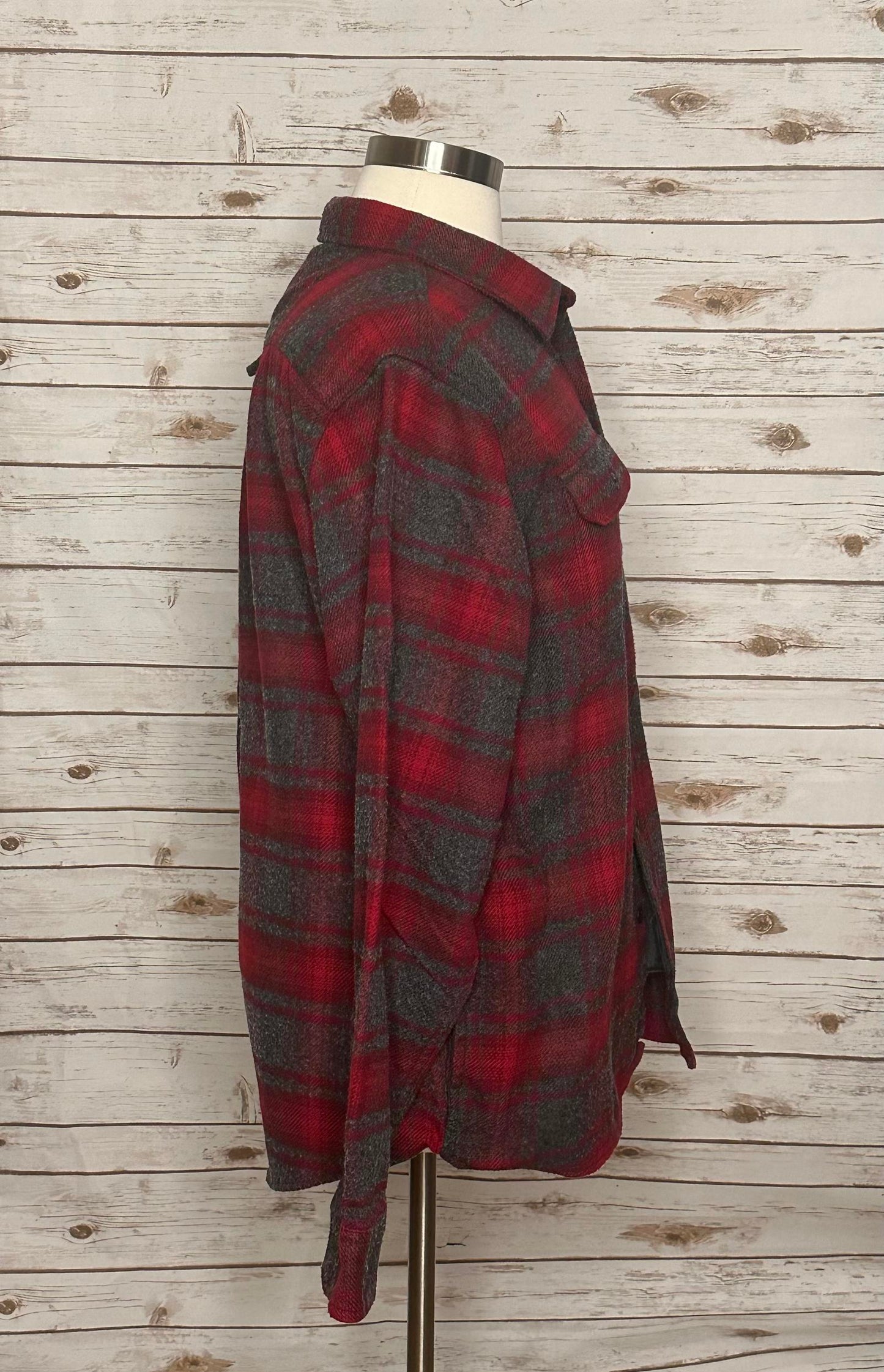 Orvis cotton-blend red/grey plaid flannel shacket Size XL
