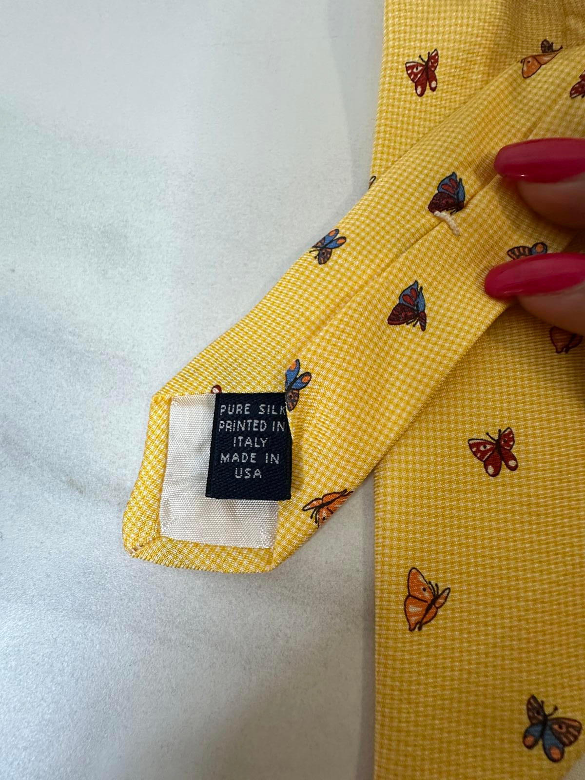 Brooks Brothers Makers classic yellow/multicolored butterfly 100% silk necktie