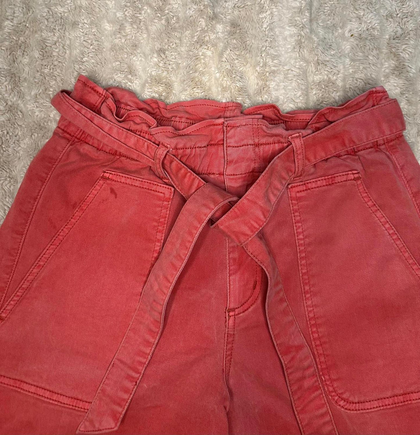 LOFT washed coral/light red  high-waist tie-front utility midi shorts Size Small