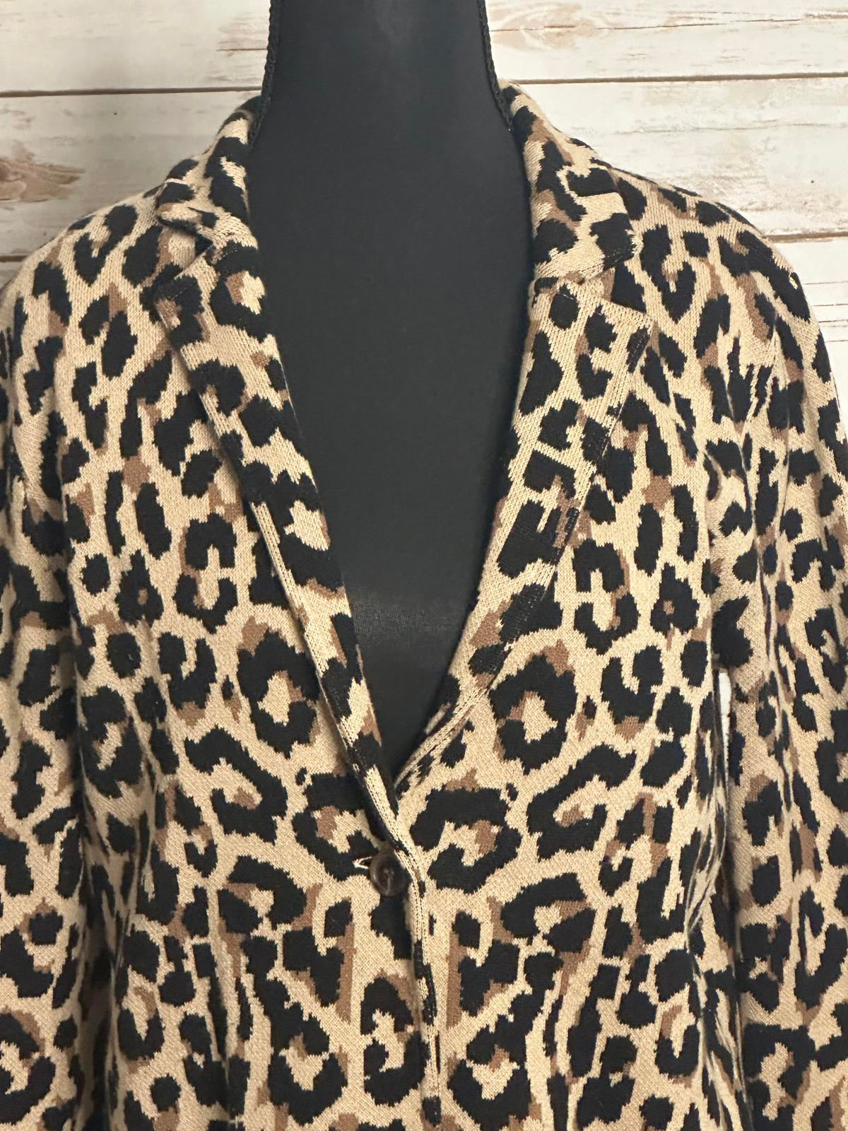 J.Crew mob wife business casual cotton leopard sweater blazer Size Small