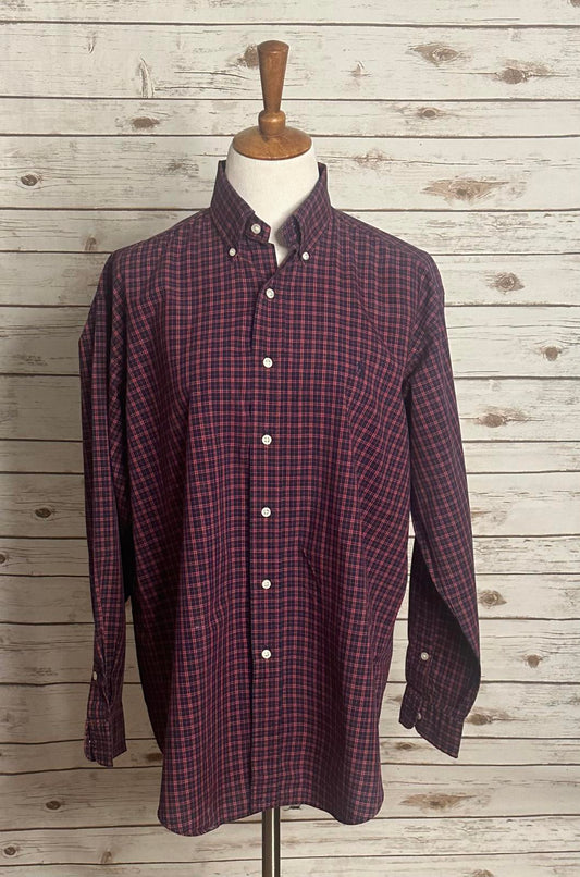 Ralph Lauren Blake classic red/navy cotton long sleeve button-down shirt Size M