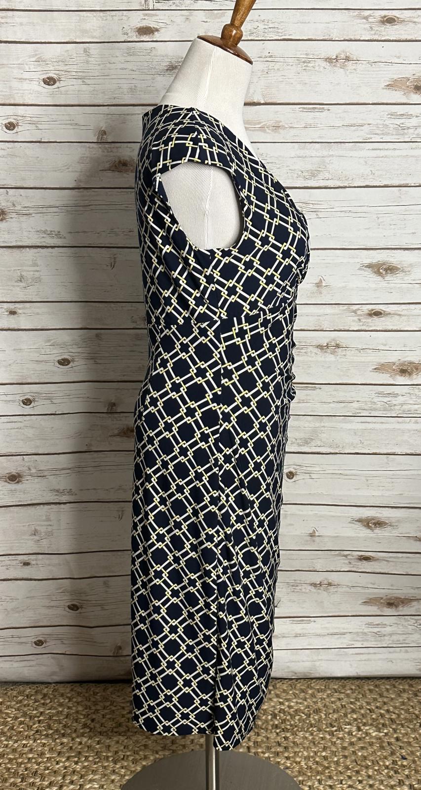 Lauren Ralph Lauren navy/yellow/white ruched faux wrap sheath dress Size 10