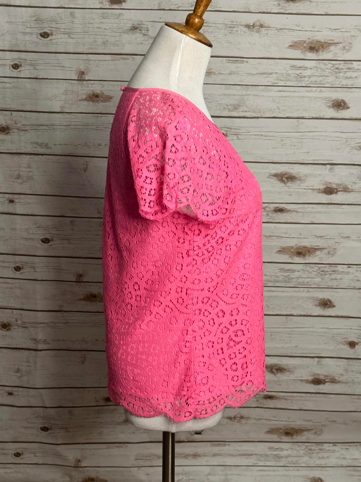 J. Crew classic bright pink coquette Rainbow Lace short sleeve blouse Size 4