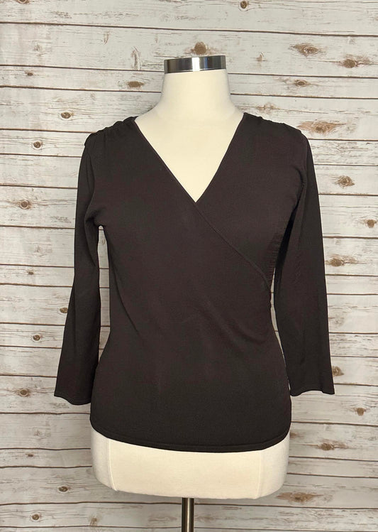 per se brown surplice wrap knit top Size XL
