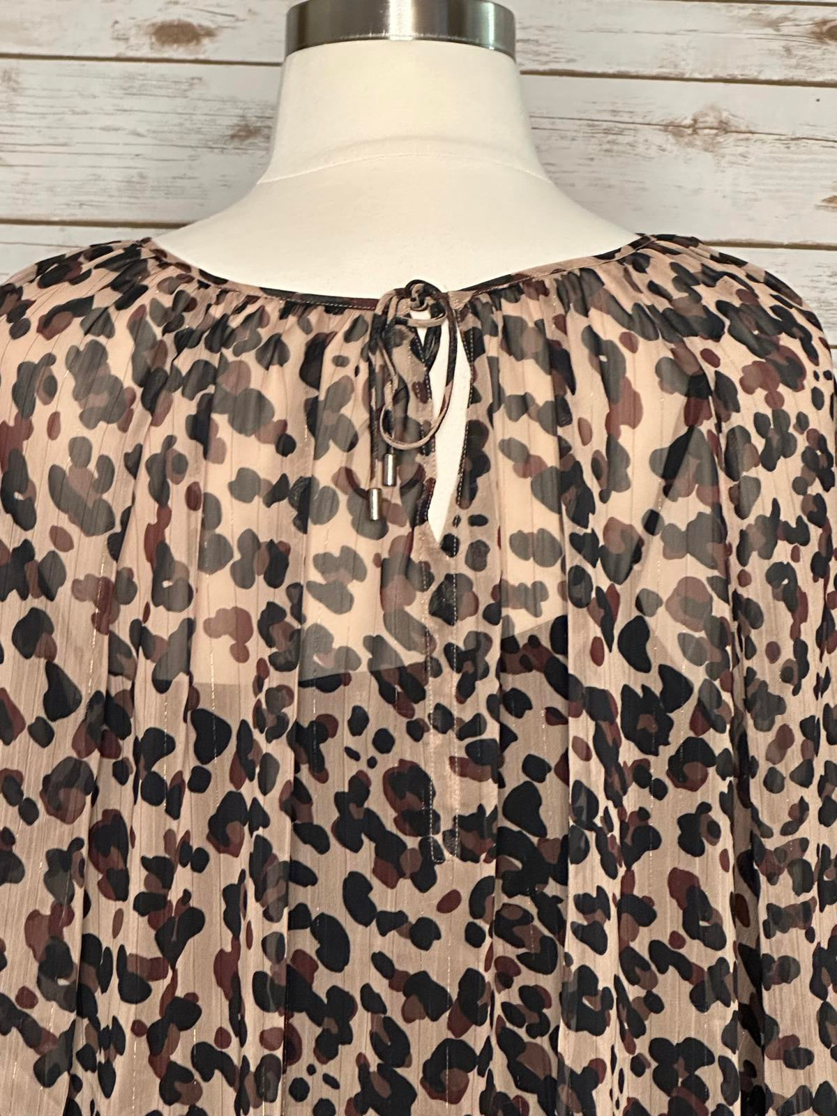 NYDJ sheer leopard -print split neck peasant blouse Size 2X