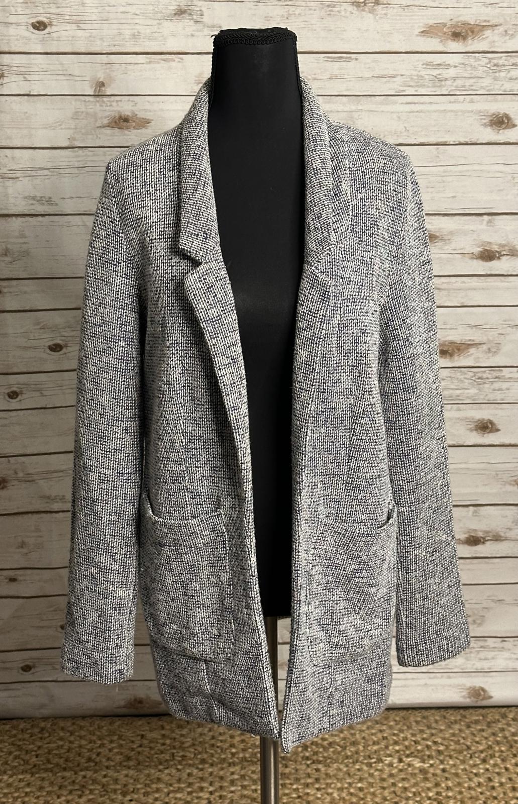 Topshop classic black/white tweed open front knit cardigan jacket Size 6