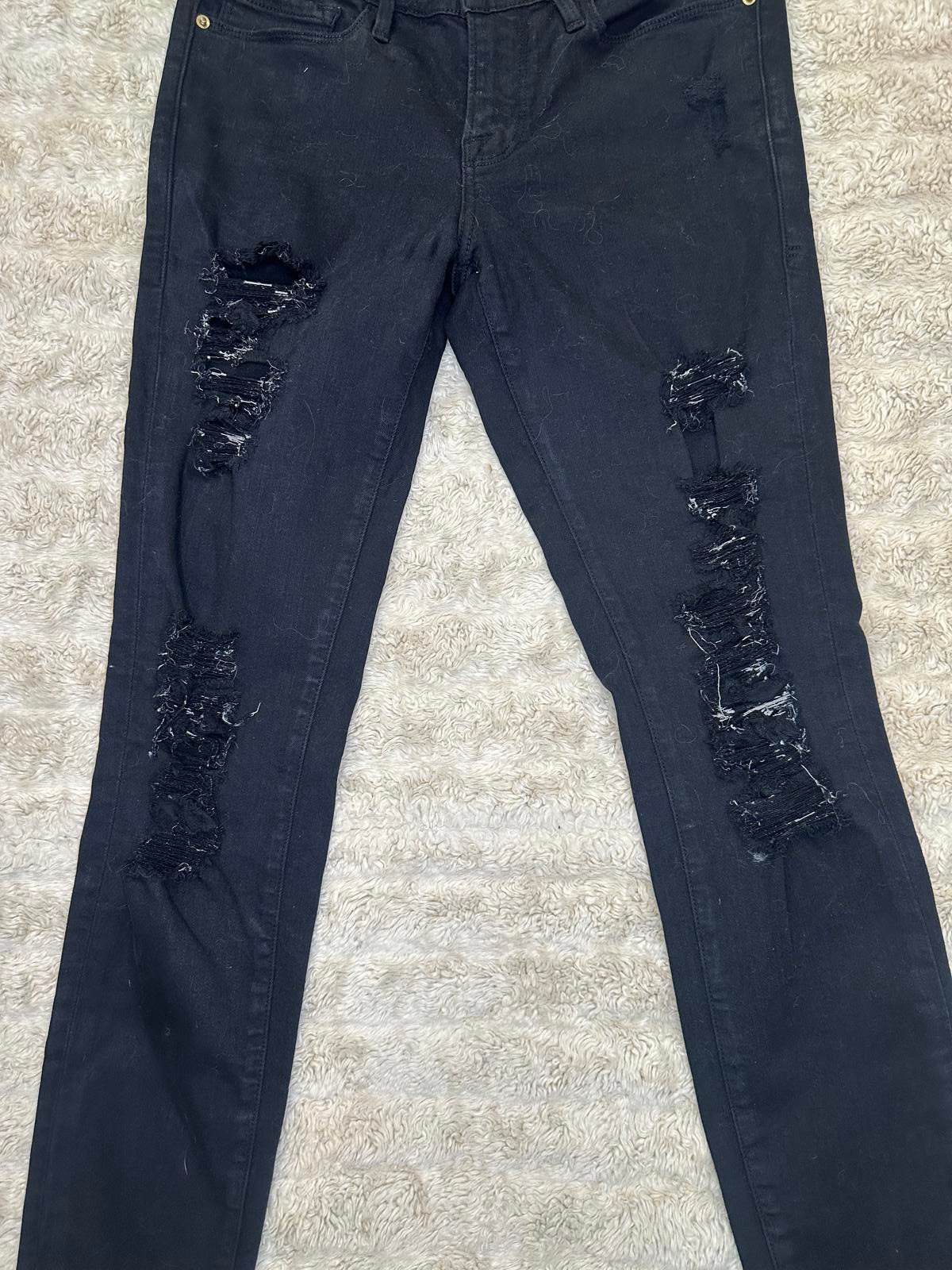 Frame 'Le Skinny de Jeanne' black distressed cropped skinny jeans Size 24
