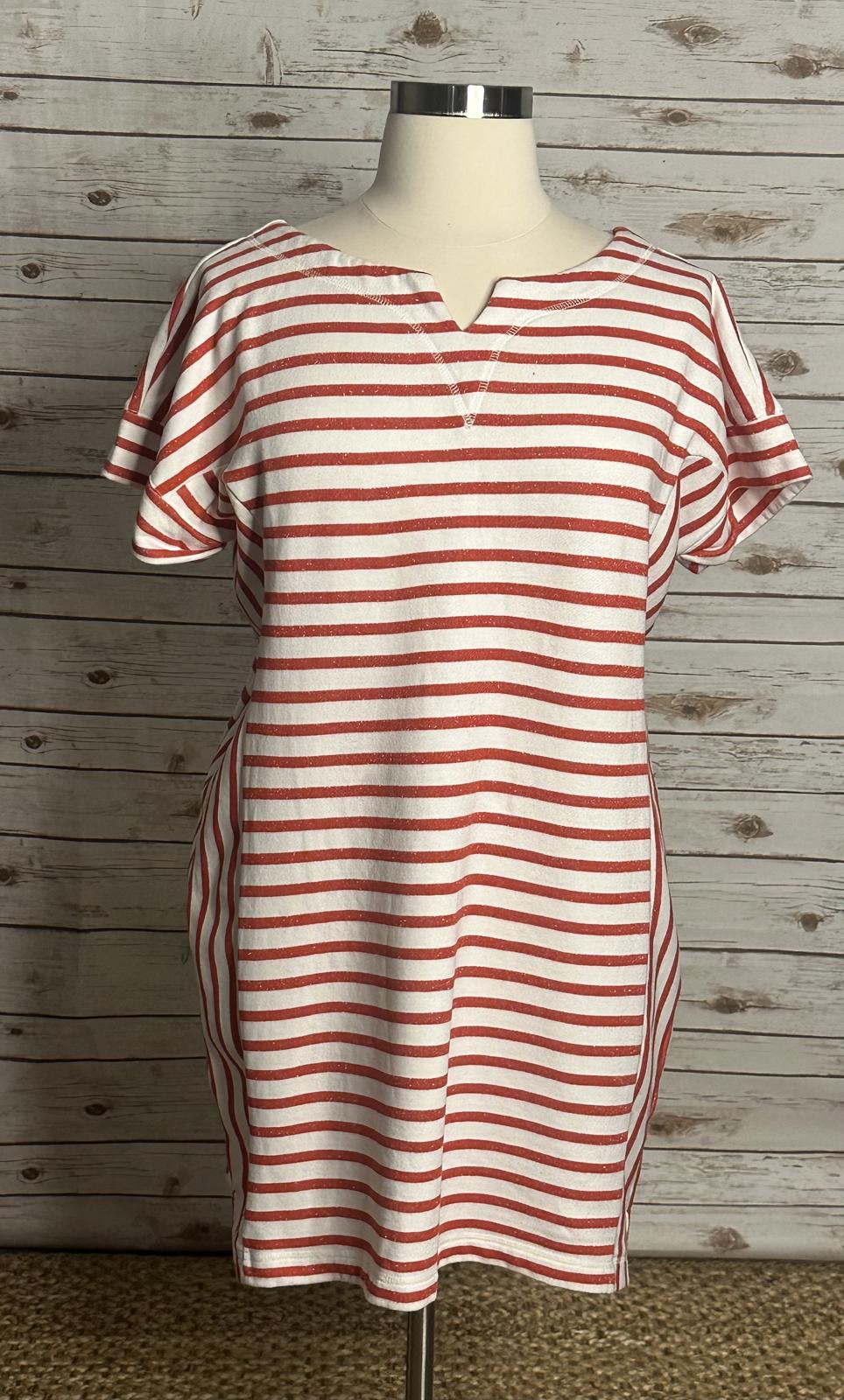 T by Talbots Stargazer red/white metallic striped cotton t-shirt dress Size XL