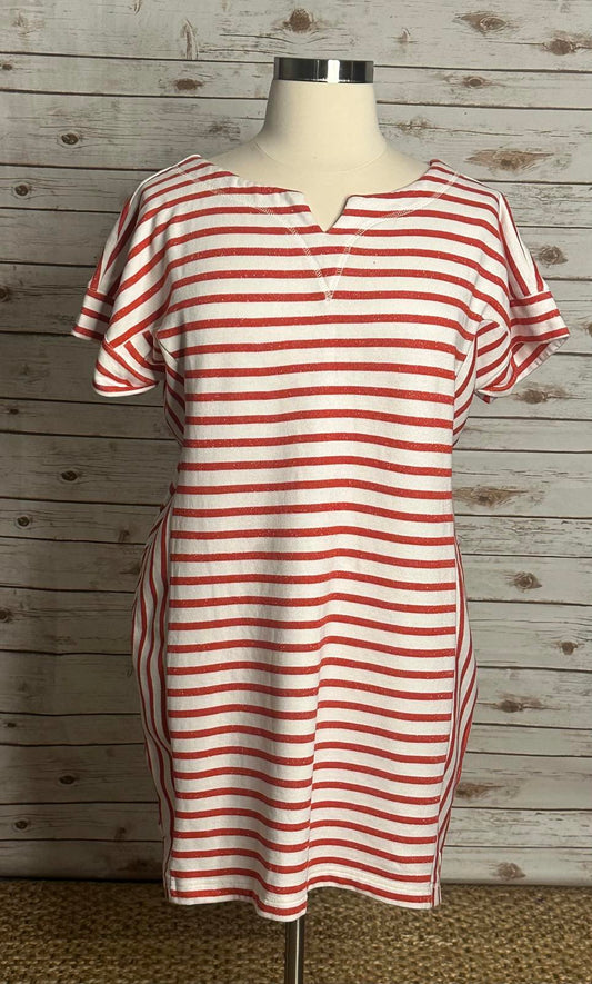 T by Talbots Stargazer red/white metallic striped cotton t-shirt dress Size XL
