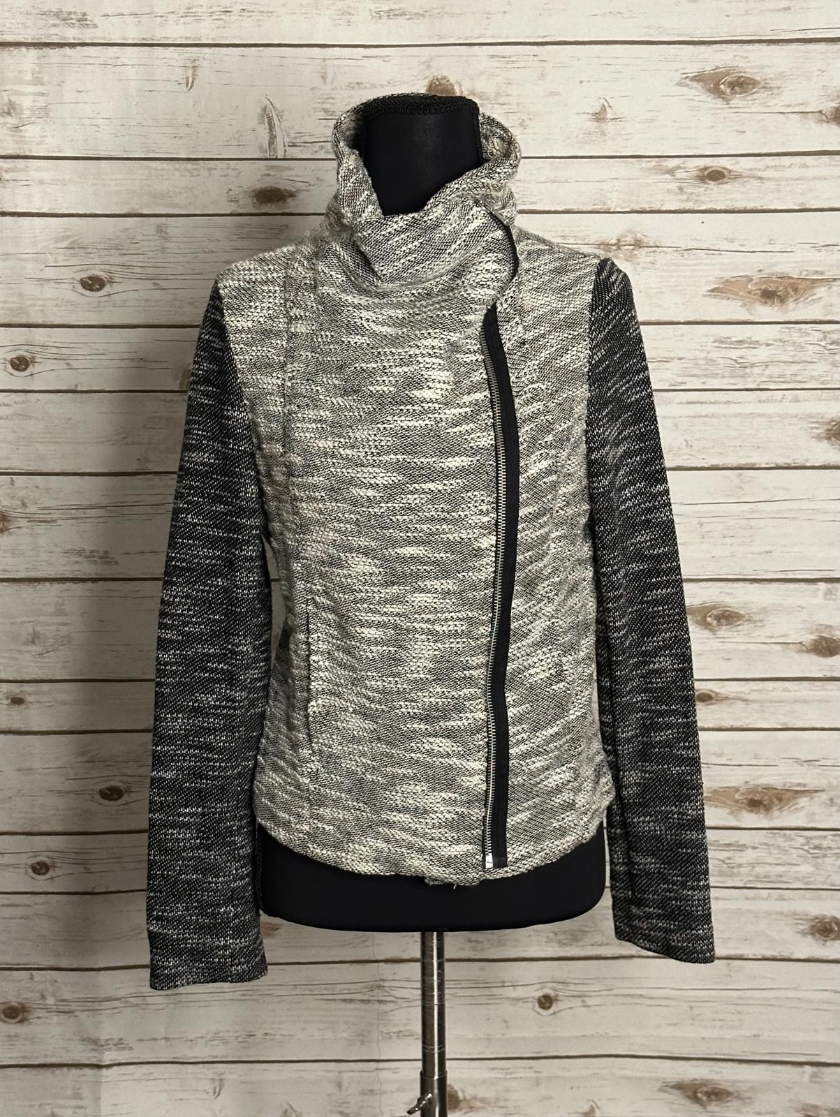 Old Navy black/white marled boucle moto long sleeve full zip jacket Size Small