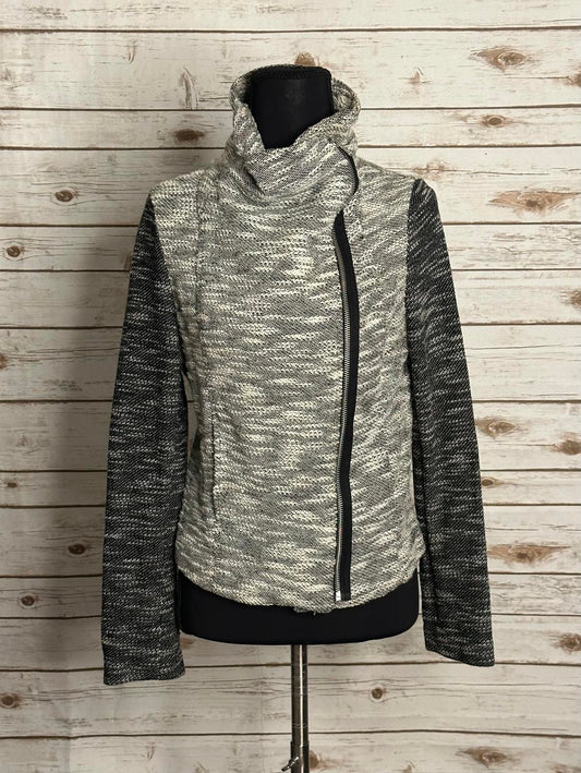 Old Navy black/white marled boucle moto long sleeve full zip jacket Size Small
