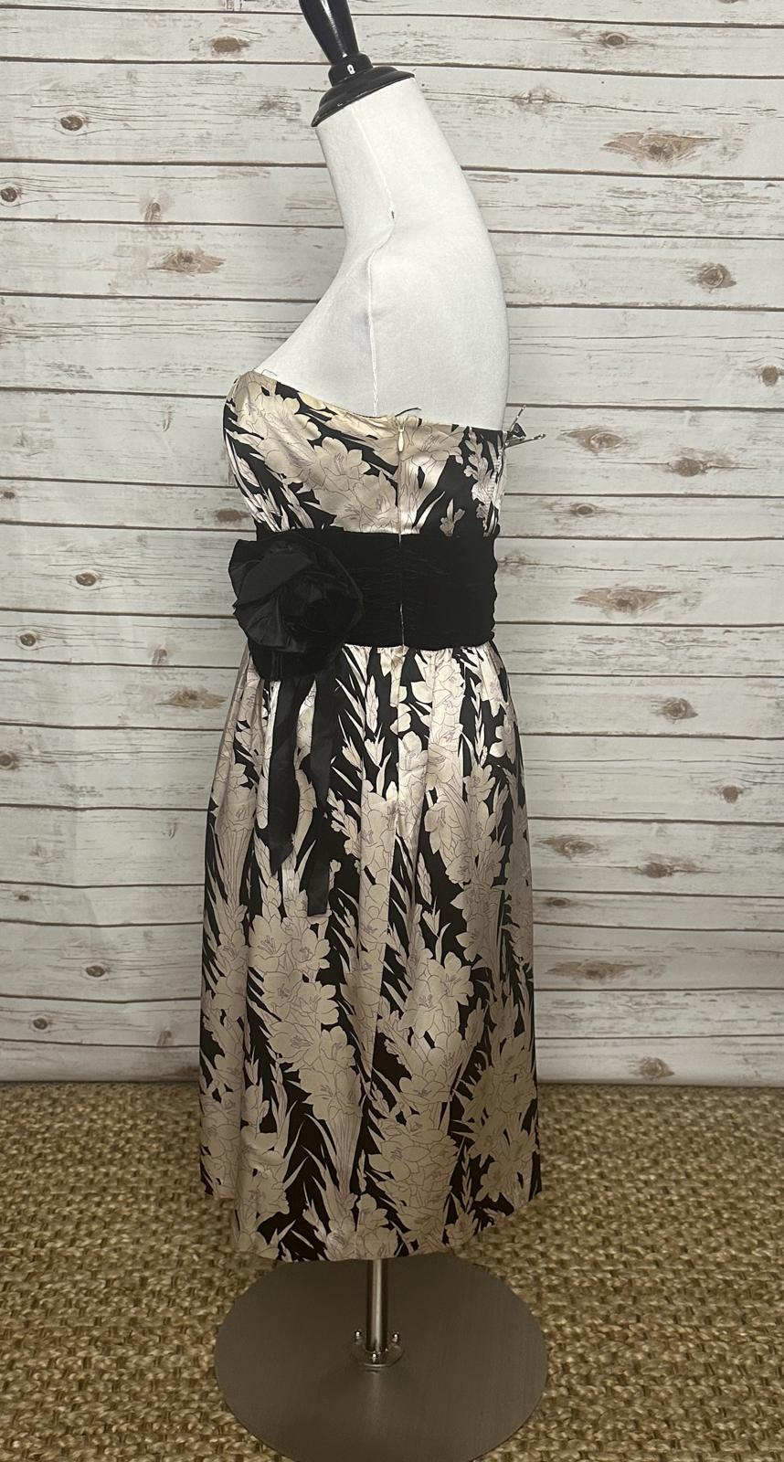 Tracy Reese black/cream floral classic whimisigoth strapless silk dress Size 4